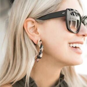 Black Multi Marbled Minimalist Hoop Earrings